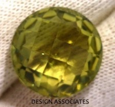 OLIVE QUARTZ RARE 10 MM ROUND CUT CHECKERBOARD TOP ALL NATURAL OUTSTANDING COLOR