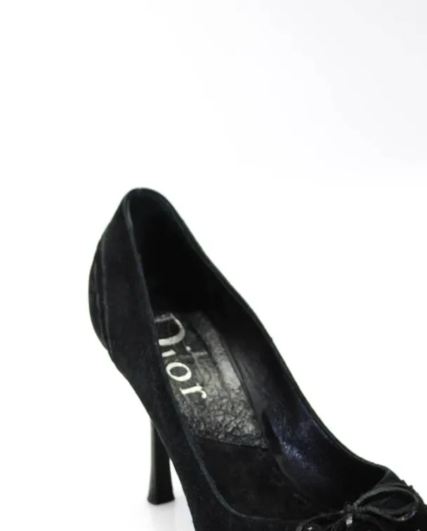 Sandalias de aguja Christian Dior para mujer punta abierta gamuza flecos negras talla 36,5,6,5 Foto 4 de 4