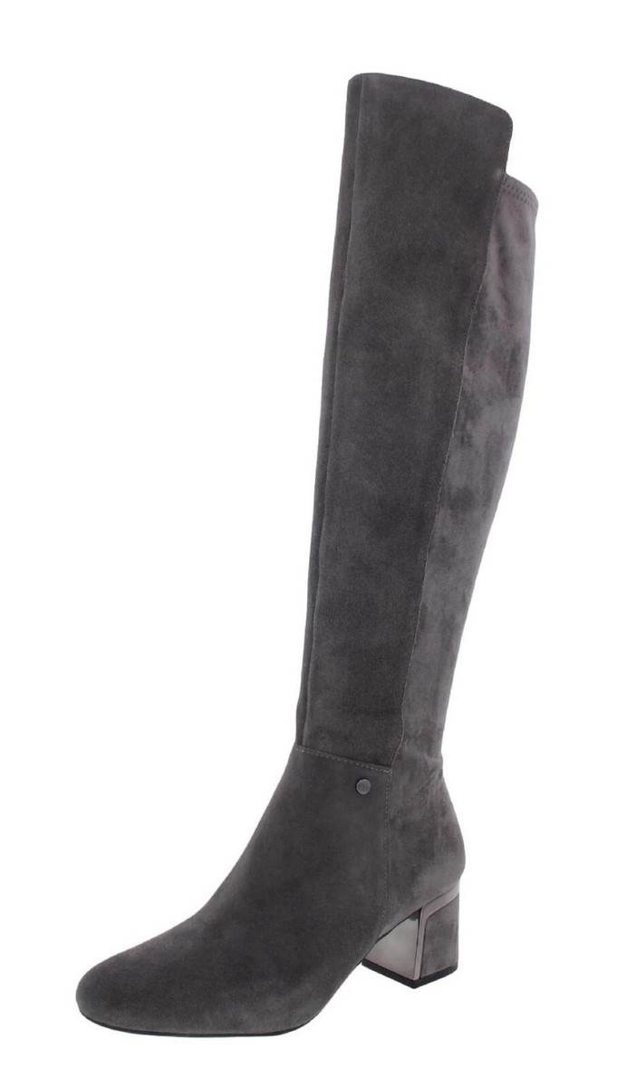 DKNY Women's Knee High Tall Boot Steel/Gray Suede with Stretch