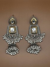 Handcrafted Oxidized Silver & Gold-Plated Earrings ? Ethnic Indian jumka