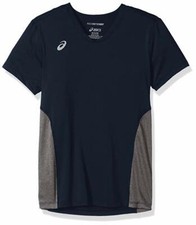 ASICS Unisex-Child Jr. Decoy Shorts Sleeve V-Neck,Navy/Heather Grey, Med