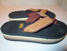 NOS Vintage 80s RAINBOW Flip Flops Three Color Brown Tan Cream Child Sandals 1