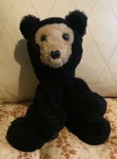 Vintage Antique Black Plush Old Teddy Grizzly Bear Toy Doll Straw Filled