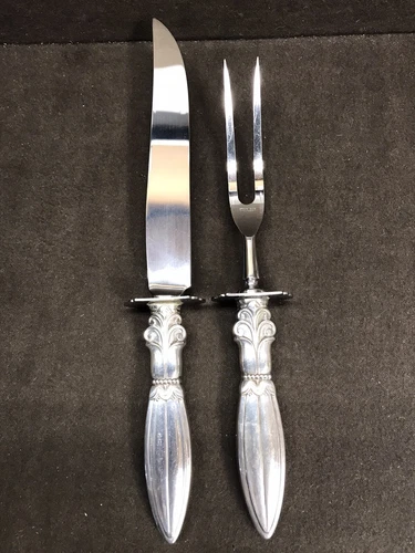 Wallace Sterling Silver Handle Carving Knife and Fork Set Used