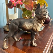 Antique HUBLEY Boston Terrier Bulldog Dog Cast Iron Door Stop w/ Original Paint