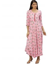 YASH GALLERY Women's Rayon Floral Printed Pink Anarkali Kurta Dress for women