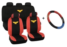 Wonder Woman Car Seat Covers and Steering Wheel Cover Gift Set - Universal Fit