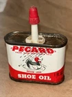 VINTAGE PECARD NEVER LEAK SHOE OIL CAN, Duck graphics,  nearly empty.