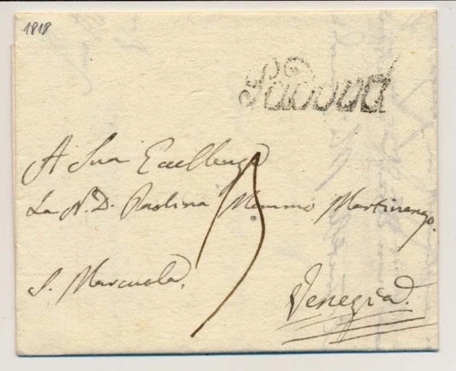 AUSTRIA EX PROVERA 1818 Cover (Contents) PADOVA to VENETIA. '3' Postal Note!