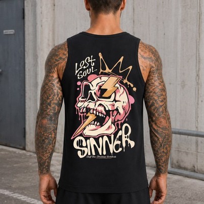 Stuff Box Herren Tank Top Lost Soul Skull schwarz Shirt M-5XL Rundhals Baumwolle