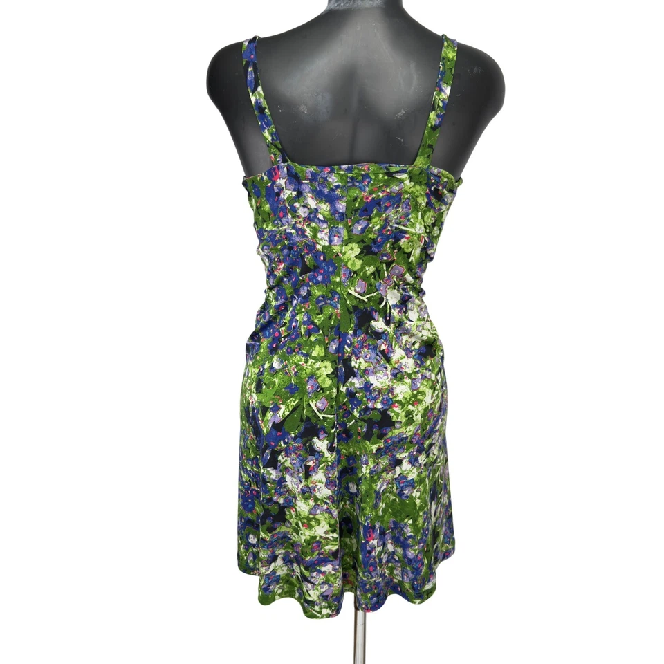 ROBERTO CAVALLI Ruched Floral Jersey Mini Dress Green/Blue Made in Italy (L) - Image 3 of 4