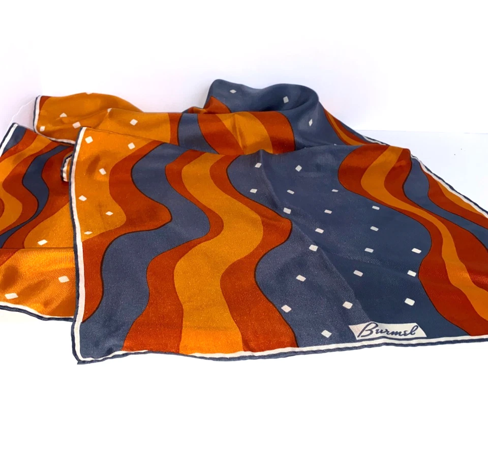 Vintage BURMEL Orange/White/Gray Silk Scarf - Image 3 of 3