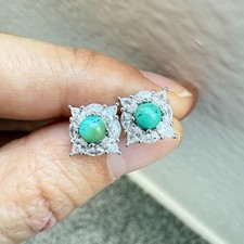 925 Sterling Silver Earrings Turquoise 4mm Natural Gemstone Zircon Jewelry Green