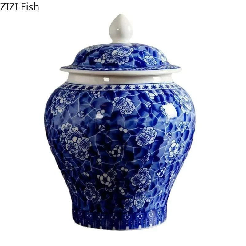 Blue & White Porcelain Jar 350ml Ceramic Tea Caddy Storage Canister with Lid