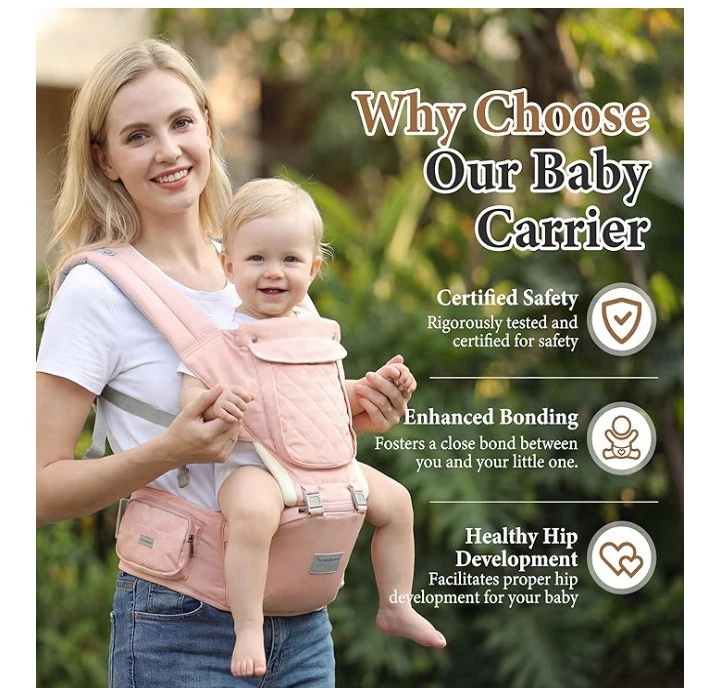 Baby Carrier Newborn to Toddler 6-in-1 Carrier with Hip Seat , New No Tags Pink