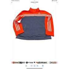 Adidas Track Jacket Kids Medium 10/12 Orange Gray Full Zip 3 Stripe