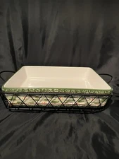 Temptations by Tara Old World Green Rectangle Casserole Baking Dish Rack LID