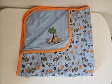 Gymboree Monkey Jungle Baby Blanket Blue Brown Orange Cotton
