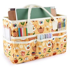 Craft Organizer Tote Bag Art Storage Caddy Multiple Pockets Yellow Teapot