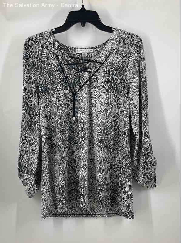 Larry Levine Womens Black White Snakeskin Print Tunic Blouse Top Size Medium