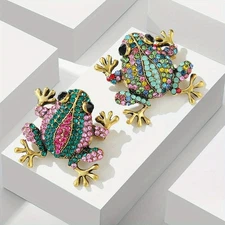 2Pcs Vintage Rhinestone Frog Brooches Women Fashion Animal Brooch Pin Jewelry