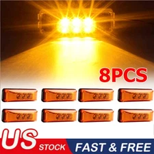 8x 12V 3 LED Side Marker Lights Clearance Light Truck Trailer Waterproof Amber