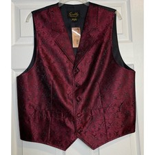 Scully Mens Burgundy Paisley Western Vest Notched Lapel Cinch Back Medium NWT