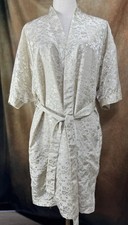 M VINTAGE SANTE Ivory Gold Jacquard Kimono Short Robe Lingerie Coverup Belt Tie