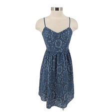 Ann Taylor LOFT Fit Flare Dress Blue Floral Lace Sleeveless A Line Zip Womens 0