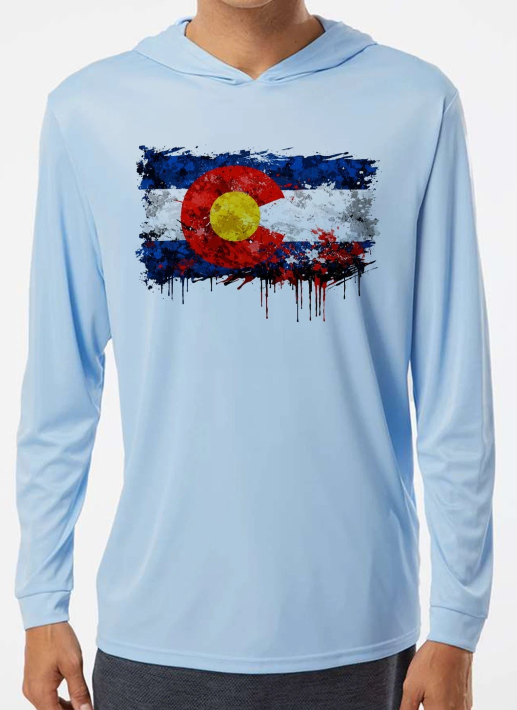 Colorado Flag Fishing Beach Sun UV Protected UPF 50 Long Sleeve T-Shirt Hood