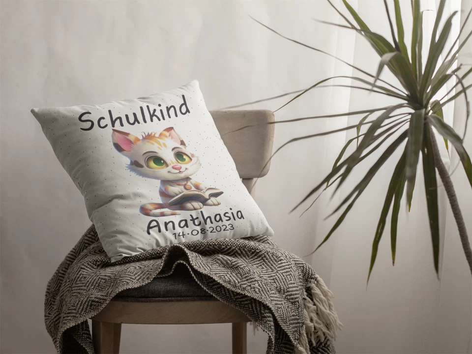 Einschulungs Geschenke | Kissen mit Namen Mädchen | schulanfang katze - Bild 3 von 4