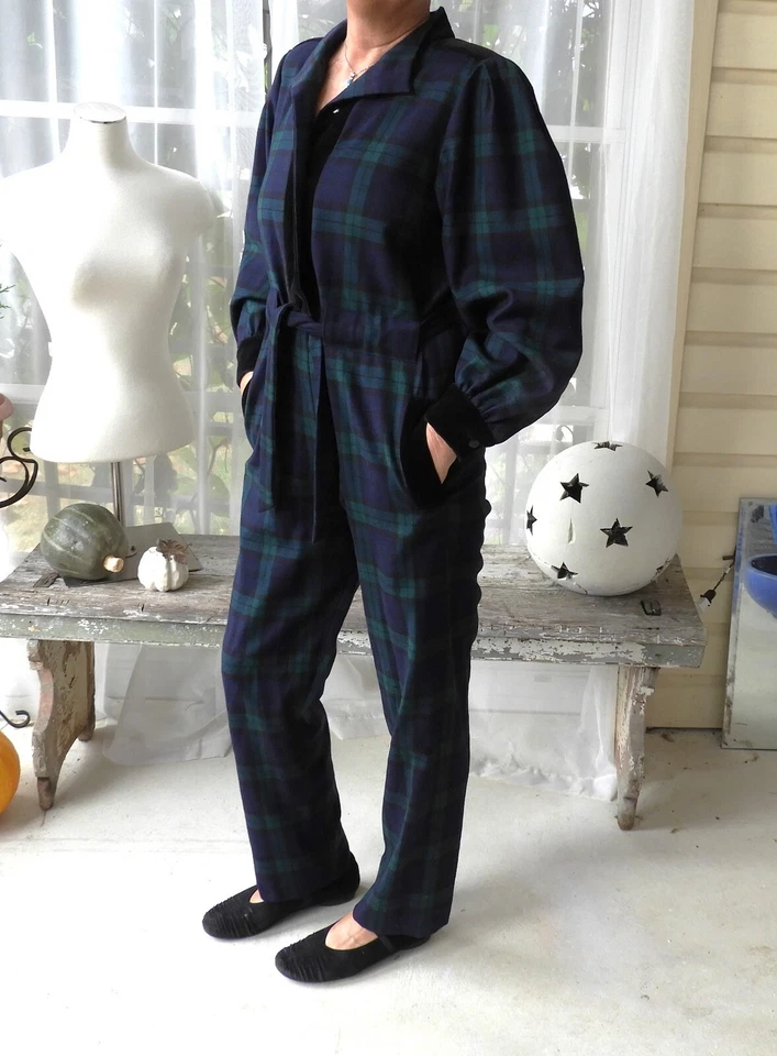 Mono De Colección Años 80 Lana Azul Verde A Cuadros Hecho en Italia por Norma Legge talla 6/8 Foto 2 de 4