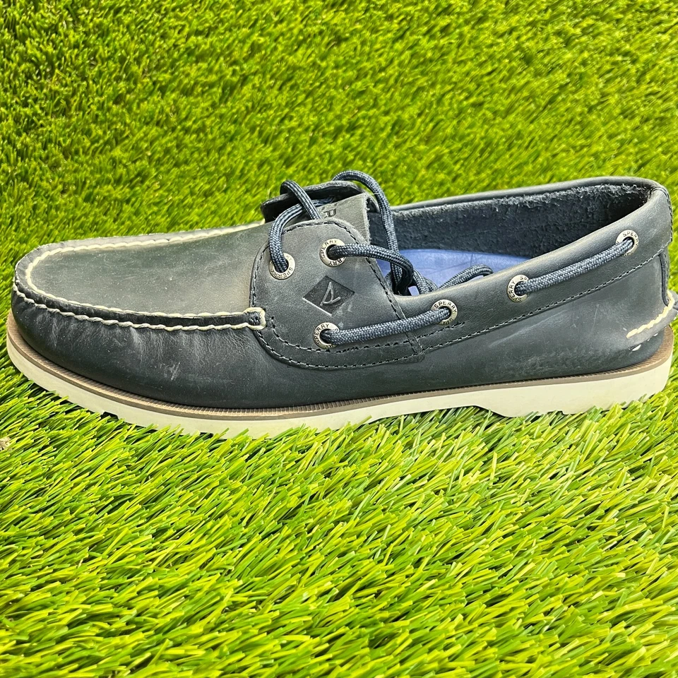 Zapatos de barco Sperry Leeward para hombre talla 8,5 azul clásico de cuero con cordones de 2 ojos Foto 3 de 4