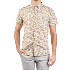 Nifty Genius Truman Shirt Medium Cream Orange Paisley Print Button Front NWT