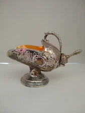 Vintage Raimond Silver Plate and Copper Pedestal Sugar Scuttle With Scoop