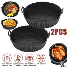 2pcs Air Fryer Silicone Pot Basket Liners Black Non-Stick Safe Oven Baking Tray