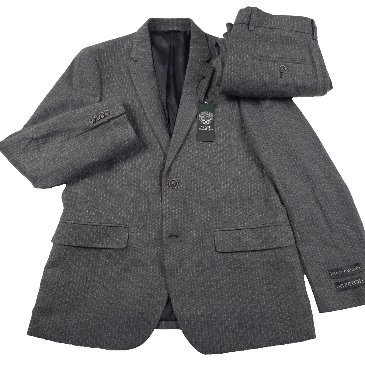 Vince Camuto Bell Slim Stretch Winter Weight Gray Striped Suit