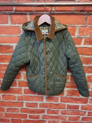 BOYS CYRILLUS GREEN DIAMOND QUILTED HOODED COAT
