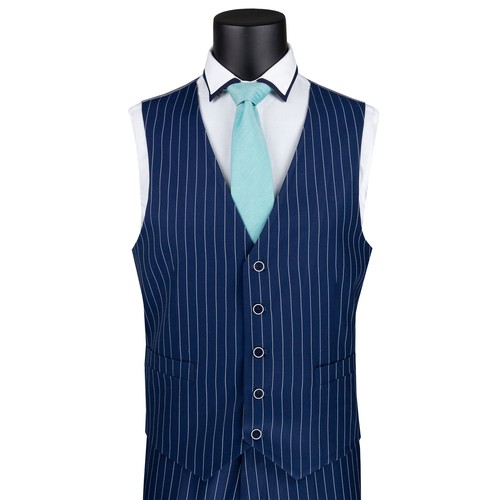 Traje BIG & TALL Para Hombre Azul Gángster Rayas 3 Piezas Ajuste Clásico Nuevo con Etiquetas - Imagen 3 de 4