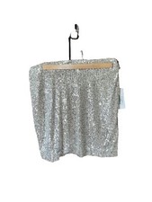 NWT Elegant FIFTEEN TWENTY Champagne Silver sequin Skirt Size L w/ Elastic Waist