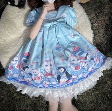 Cat and Penguin Women's Lolita OP Dress Sailor Collar Short Sleeve One Piece