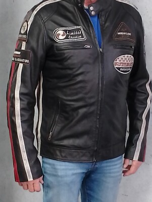 MOTORRAD JACKE LEDER VERA PELLE MODA ITALIANA GEBRAUCHT GRÖSSE 52