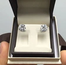 5.00 Ct Stud Earrings Round Brilliant White Yellow Solid 14k Gold Screw or Push