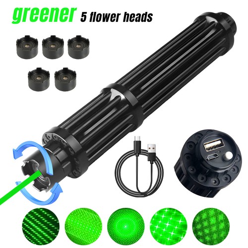 Green Blue Red Laser Pointer Pen USB Rechargeable Visible Beam W/5 Caps - Picture 3 of 53