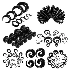 12-18pcs Black Big Gauges Stretching Kit Acrylic Ear Spiral Taper Plug 14G-20MM