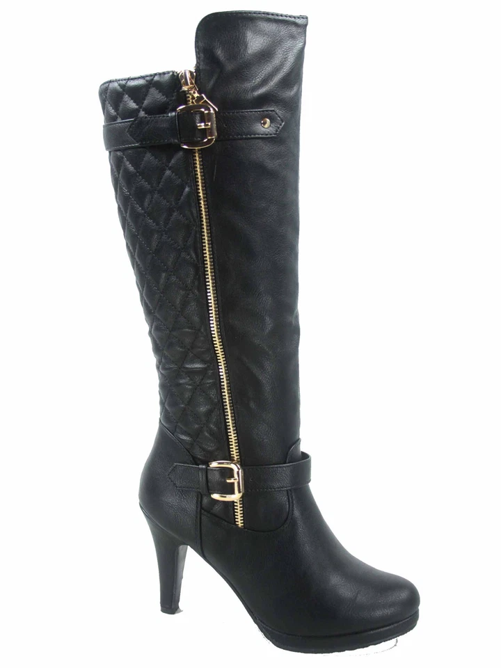 Mujeres Sexy Zapatos de Bota de Tacón Alto Bajo con Cremallera Media Pantorrilla Hasta la Rodilla Talla 5-10 NUEVO  Foto 4 de 4