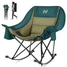 ABORON Oversized Rocking Camping Chair Folding Portable Loveseat with Cooler Bag
