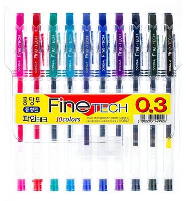 DONG-A Fine-Tech Excellent Writing 0.3mm Gel Ink Pens (10colors)