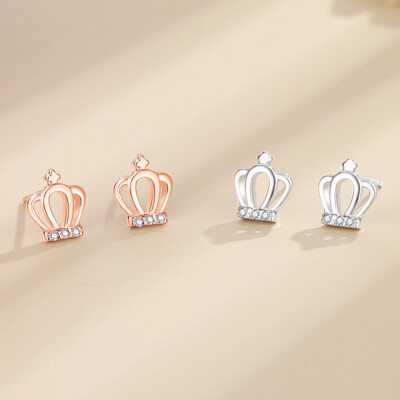 Kleine Krone Ohrstecker Aus 925 Sterling Silber Mit Zirkonia – Mini Ohrringe Für Frauen, Goldfarben, Prinzessin-Look