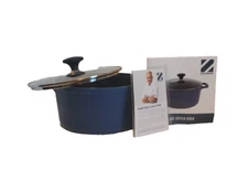 New Geoffrey Zakarian 4.5 Qt Cast Iron Non-Stick Oval Dutch Oven & Glass  Lid